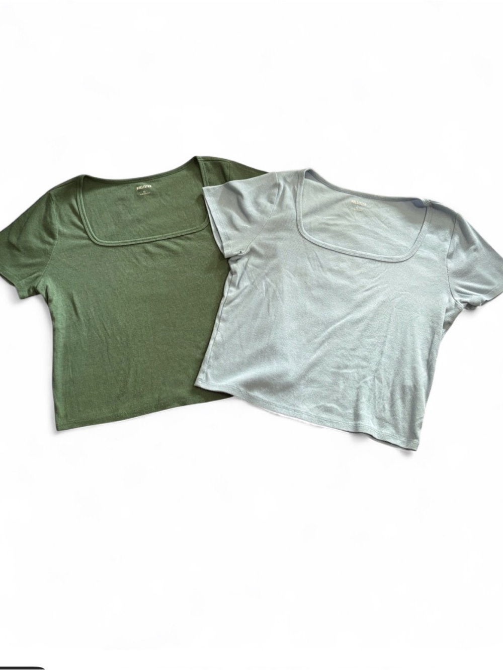 Hollister XL Square Neck Ribbed Crop Tops Lot of 2 Green Blue Baby Tees